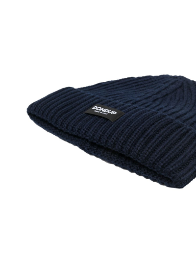 Dondup Logo-patch Ribbed-knit Beanie In Blue