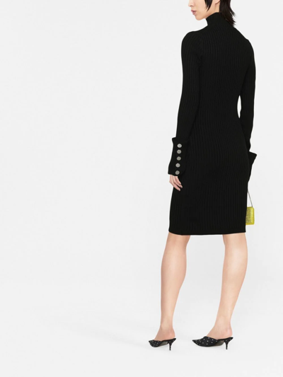 Shop Rabanne Ribbed-knit Roll-neck Dress In Black