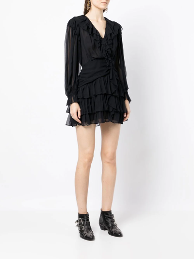 Shop Ulla Johnson Sara Ruffle-trimmed Silk Dress In Black