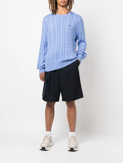 Polo Ralph Lauren Logo-embroidered Cable Knit Sweater In Blue