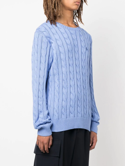 Polo Ralph Lauren Logo-embroidered Cable Knit Sweater In Blue