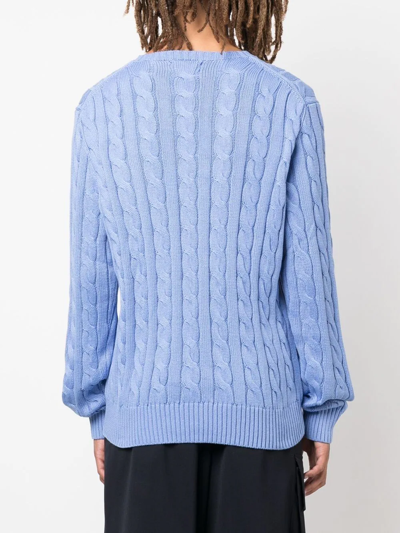 Polo Ralph Lauren Logo-embroidered Cable Knit Sweater In Blue