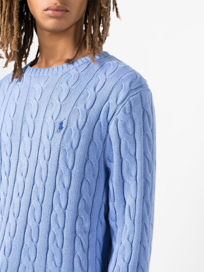 Polo Ralph Lauren Logo-embroidered Cable Knit Sweater In Blue