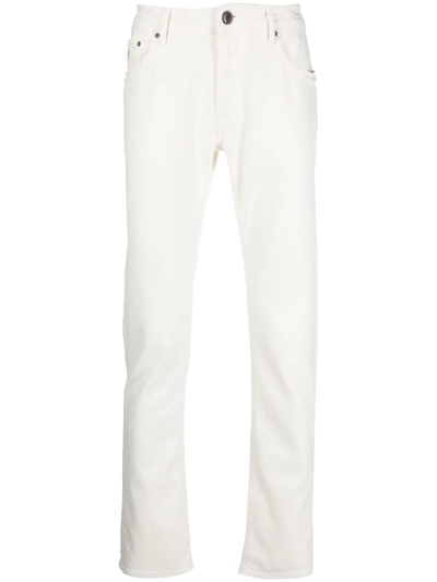 Shop Hand Picked Embroidered-logo Straight-leg Jeans In White
