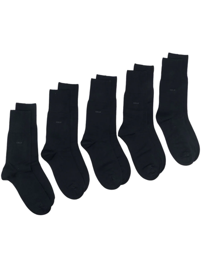Shop Cdlp Five-pack Ankle Sock Set In Blue