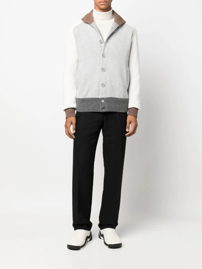 Shop Herno Button-up Funnel Neck Sweater In Grey