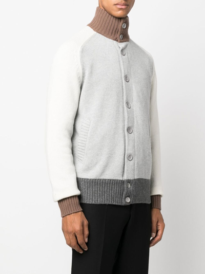 Shop Herno Button-up Funnel Neck Sweater In Grey