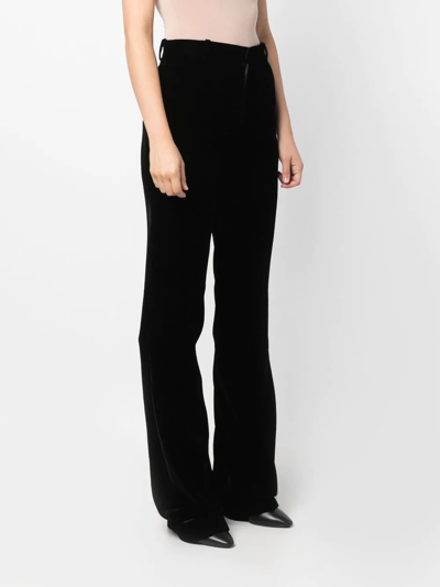 Shop Saint Laurent High-waist Velvet Trousers In Black