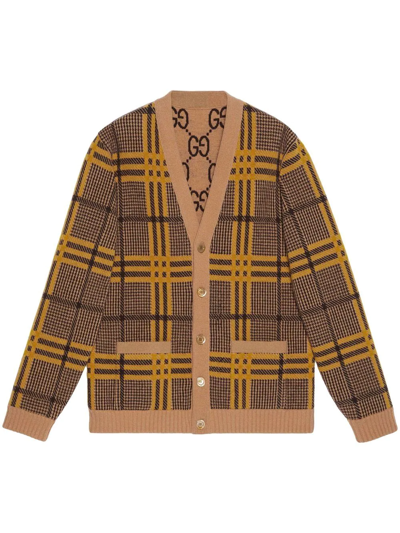 Shop Gucci Reversible Wool Cardigan In Brown