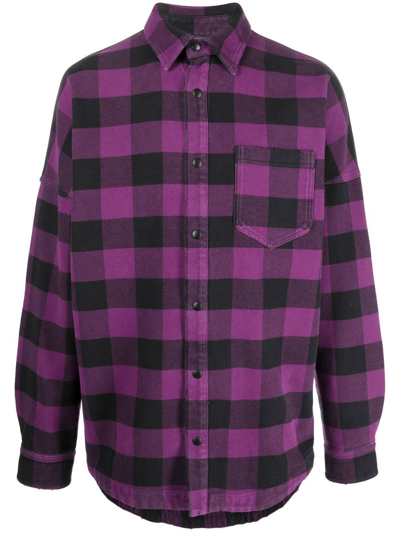 Shop Palm Angels Logo-print Checked Shirt In Purple