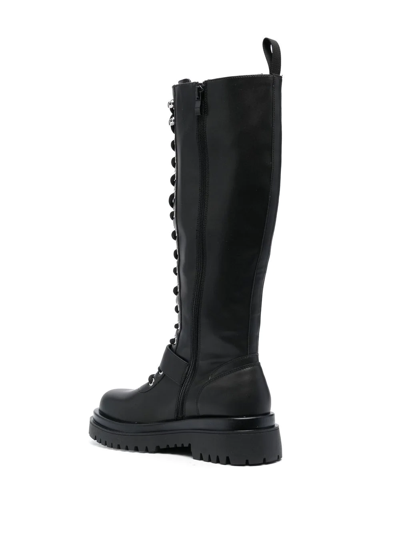 Shop Versace Jeans Couture Baroque-buckle Knee-high Boots In Black