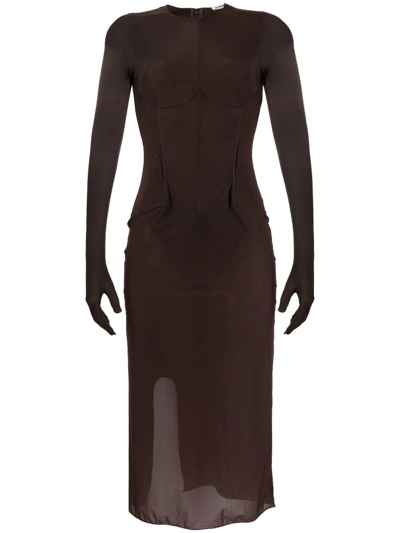 Shop Alessandro Vigilante Full-finger Midi Dress In Brown