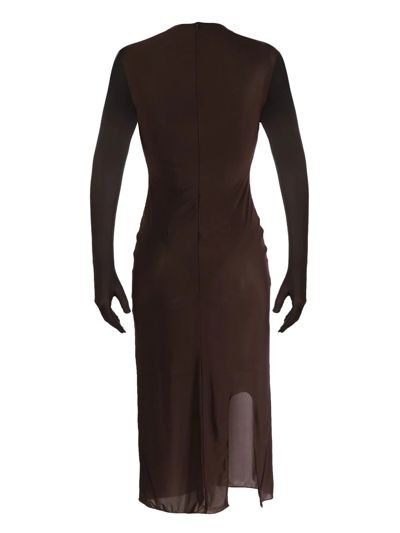 Shop Alessandro Vigilante Full-finger Midi Dress In Brown