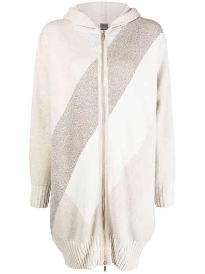 Shop Lorena Antoniazzi Colour-block Hooded Cardi-coat In Neutrals