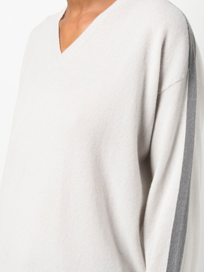 Shop Lorena Antoniazzi Stripe-detail V-neck Jumper In Grey
