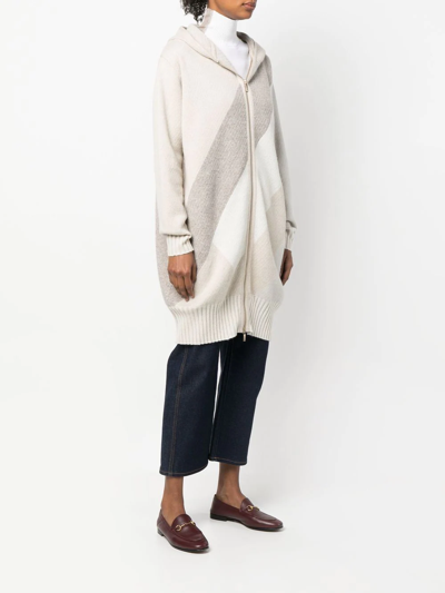 Shop Lorena Antoniazzi Colour-block Hooded Cardi-coat In Neutrals