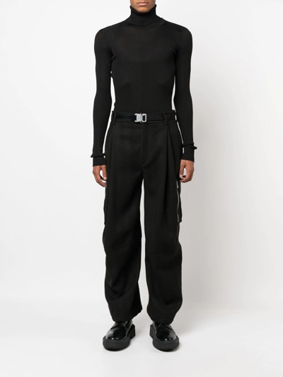 Shop Off-white Helvet Fine-knit Ribbed Jumper In Black
