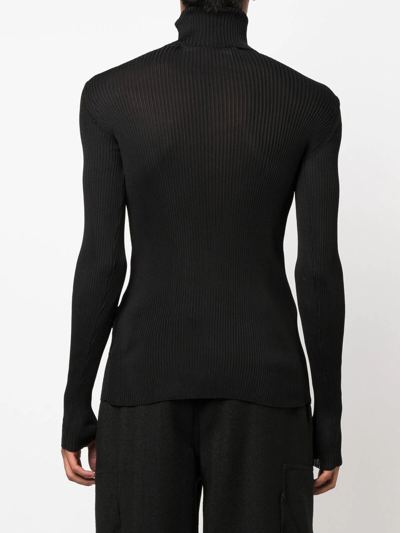 Shop Off-white Helvet Fine-knit Ribbed Jumper In Black