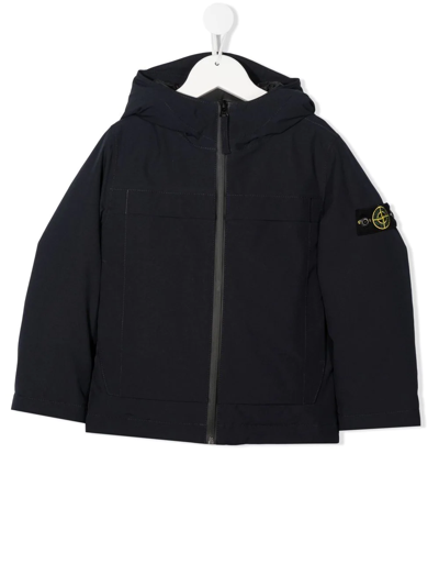 Shop Stone Island Junior Logo-patch Hooded Jacket In Blue