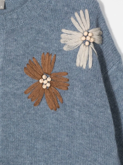 Shop Il Gufo Floral-embroidered Cardigan In Blue