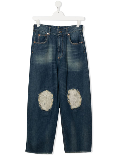 Shop Mm6 Maison Margiela Teen Patch-detail Wide-leg Jeans In Blue