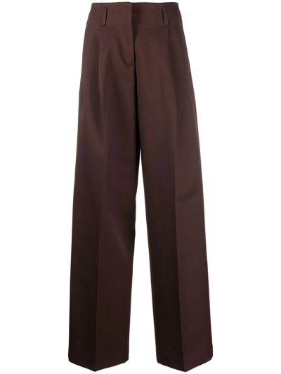 Shop Golden Goose Straight-leg Pleat-detail Trousers In Brown