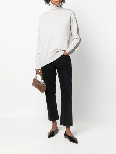 Lorena Antoniazzi Stripe-detail Roll Neck Sweater In Grey