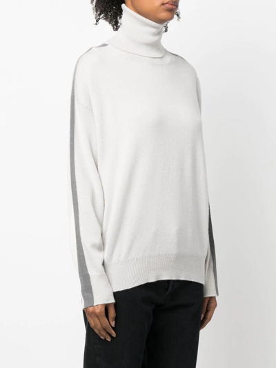 Shop Lorena Antoniazzi Stripe-detail Roll Neck Jumper In Grey