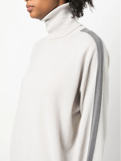 Shop Lorena Antoniazzi Stripe-detail Roll Neck Jumper In Grey