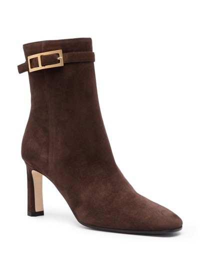 Shop Sergio Rossi Side-buckle Suede Boots In Brown