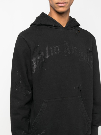 Shop Palm Angels Logo-print Distressed Hoodie In Black