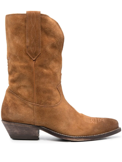 Shop Golden Goose Low Wish Star Suede Western Boots In Brown