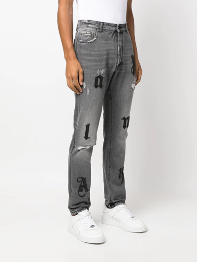 Shop Palm Angels Distressed Straight-leg Jeans In Grey