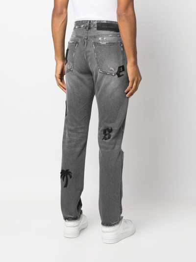 Shop Palm Angels Distressed Straight-leg Jeans In Grey