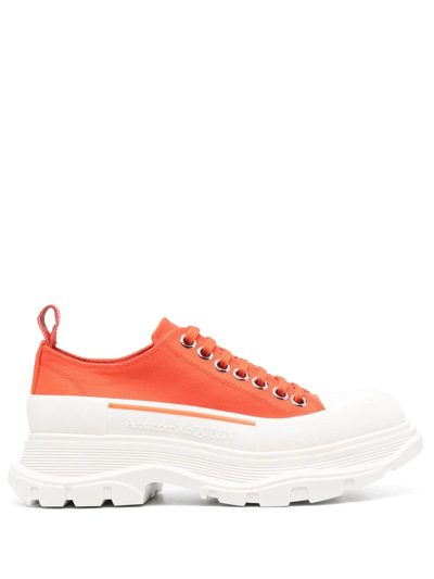 Shop Alexander Mcqueen Tread-slick Lace-up Canvas Sneakers In Orange