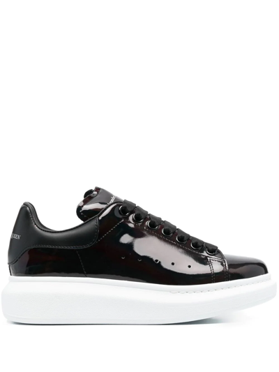 Shop Alexander Mcqueen Patent-leather Low-top Sneakers In Black