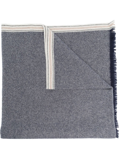 Brunello Cucinelli Cashmere Scarf With Selvedge In Blue