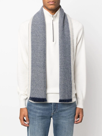 Shop Brunello Cucinelli Fringed Cashmere Scarf In Blue