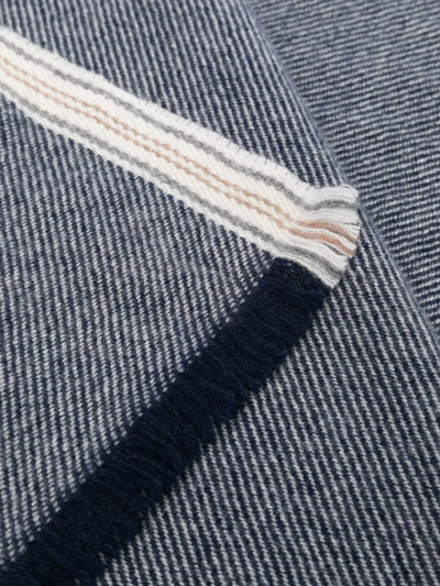 Brunello Cucinelli Cashmere Scarf With Selvedge In Blue