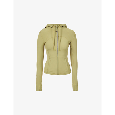 Shop Lululemon Define Hooded Fitted Stretch-knit Jacket In Bronze Green