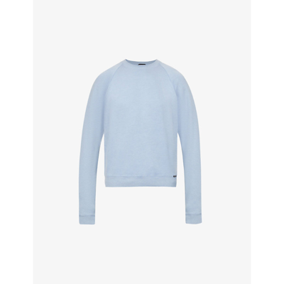 Shop Tom Ford Crewneck Regular-fit Cotton-blend Sweatshirt In Lt Blu Sld