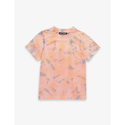 Shop Acne Studios Face-patch Tie Dye-print Cotton-jersey T-shirt 3-10 Years In Pink Multi