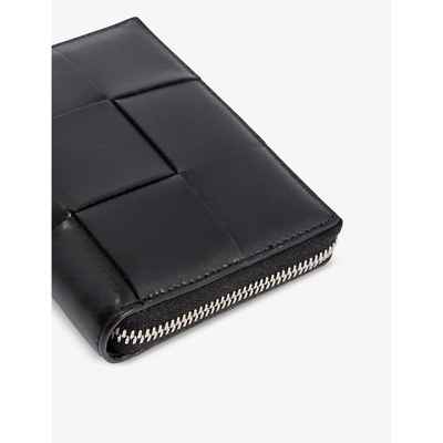 Shop Bottega Veneta Intrecciato Zip-around Leather Wallet In Black-silver