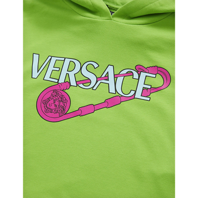 Shop Versace Safety Pin Logo-print Cotton-jersey Hoody 8-14 Years In Acid