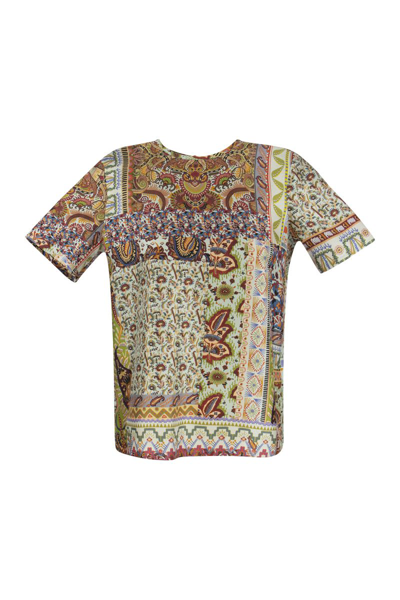 Shop Etro Silk T-shirt With Patchwork Pattern In Multicolor