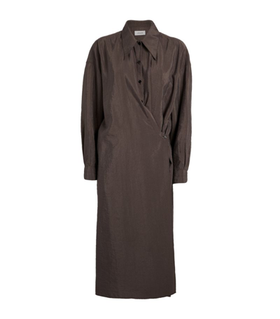 Shop Lemaire Twisted Shirt Dress In Brown