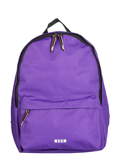 Shop Msgm Logo Print Zipped Backpack In Purple