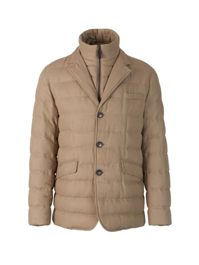 Shop Herno Quilted Layered Effect Jacket In Beige