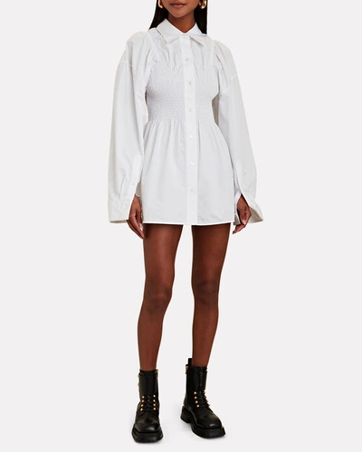 Shop Alexander Wang Smocked Cotton Mini Dress In White