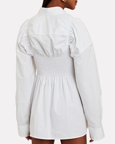 Shop Alexander Wang Smocked Cotton Mini Dress In White
